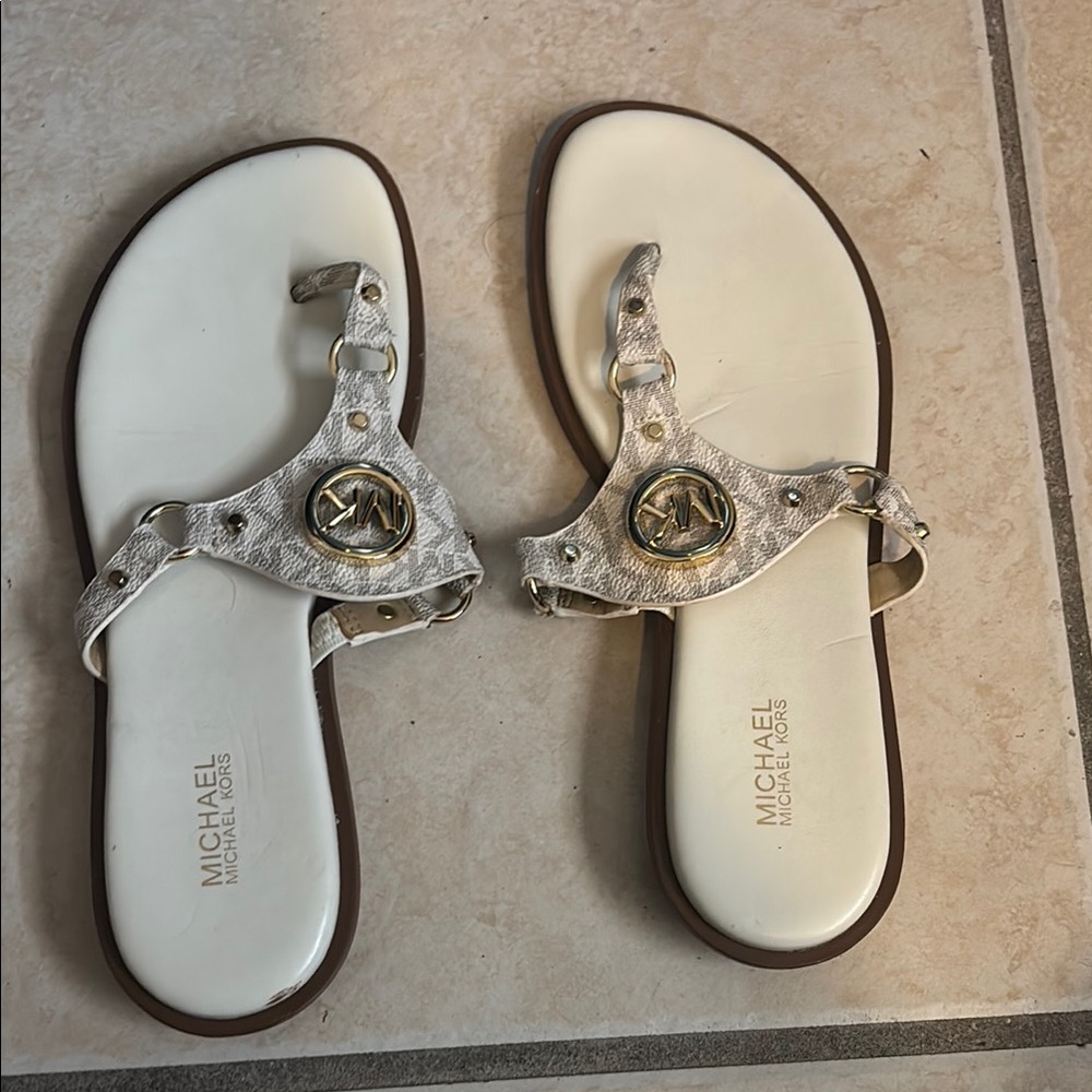 MICHAEL Michael Kors White Casual Sandals with Metallic Accents